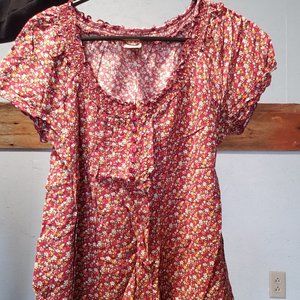 Faded Glory red floral print shirt